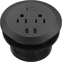 TOPGREENER Desktop Power Grommet with 65W PD Fast Charging USB C, GaN Desk Grommet for MacBook, 2 USB-A Ports and Duplex Receptacles, 3” Diameter Power Grommet, TTRP48APD60-BK, Black - Image 1