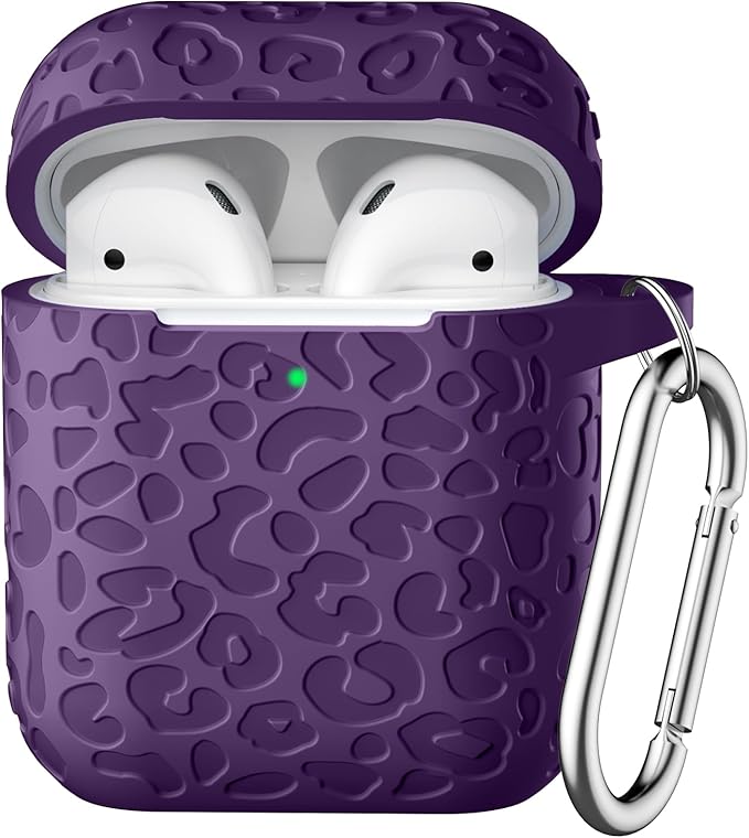Leropard Engraved for AirPods Case Cover, Cute Soft Silicone Protector with Keychain Compatible with Airpods 2nd/1st Generation,Front LED Visible,Darkpurple