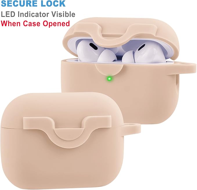 Secure Lock Case for Airpods Pro 2 Case with Cute Bling Keychain, Silicone Protective Case Cover for Airpods Pro 2nd Generation Case Women Girls - Milk Tea