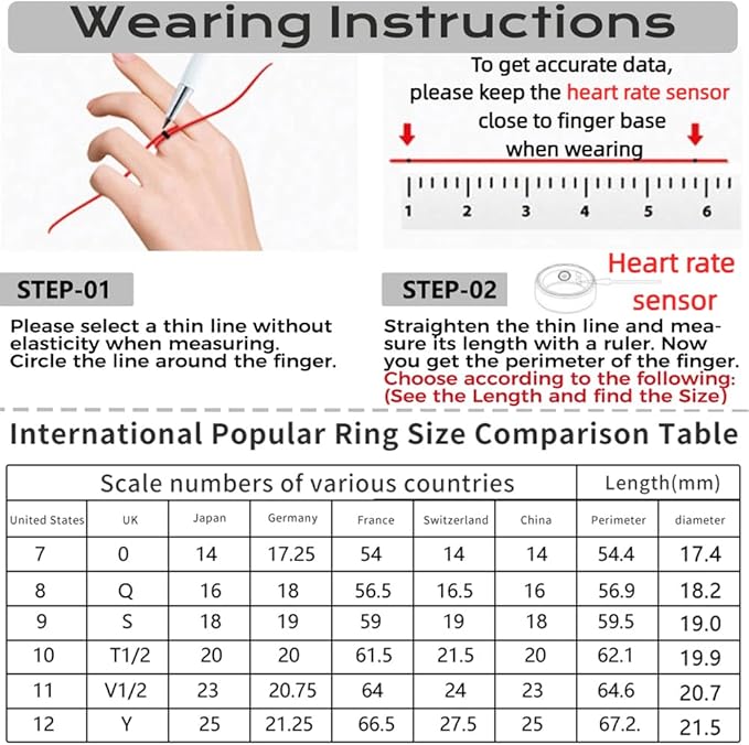 Smart Ring Fitness Tracker Sleep Tracking Heart Rate Monitor Pedometer, Waterproof Activity Tracker Fitness Ring Steps Counter, Gesture Controls for Short Video, 8 Days Last, Gold, #12