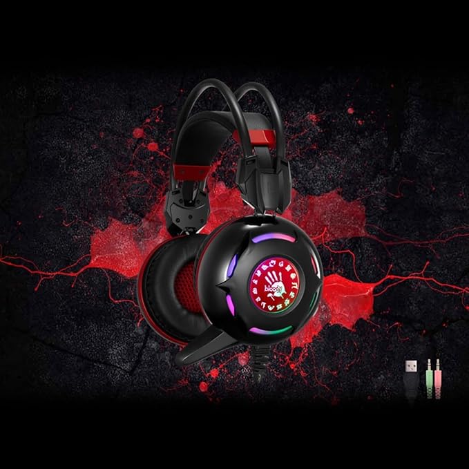 Bloody G300 Comfort Glare Gaming Headphones with Dual-Channel Stereo Sound, Noise-Canceling Mic, Auto-Adjusting Headband, Super-soft Ear Pads, Red-Black