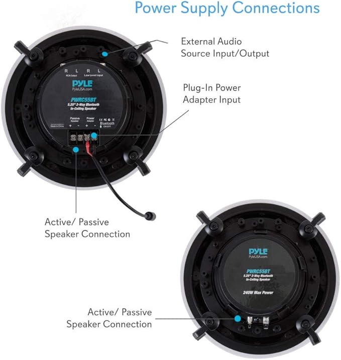 Pyle Ceiling and Wall Mount Speaker - Wireless Bluetooth 5.25” Dual 2-Way Audio Stereo Sound Subwoofer Kit with, 240 Watts, in-Wall & in-Ceiling Flush Mount for Home Surround System - Pyle PWRC55BT