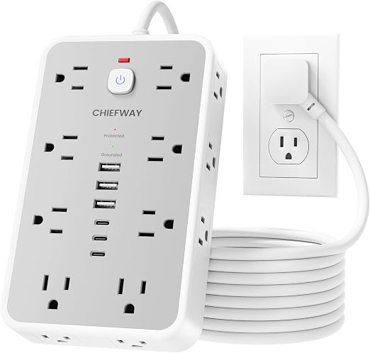 6 FT Surge Protector Power Strip with 6 USB, 16 Outlets, 2400J