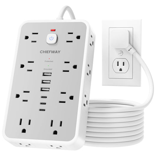 6 FT Surge Protector Power Strip with 6 USB, 16 Outlets, 2400J
