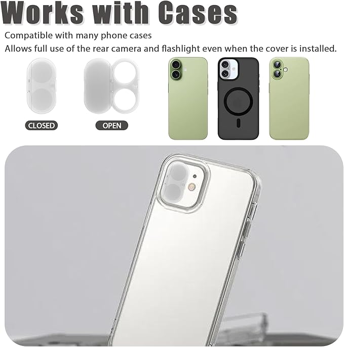 Camera Lens Cover Compatible for iPhone 16/16 Plus/17,Camera Lens Protector to Protect Privacy and Security,Strong Adhesive -2 Pack-Clear