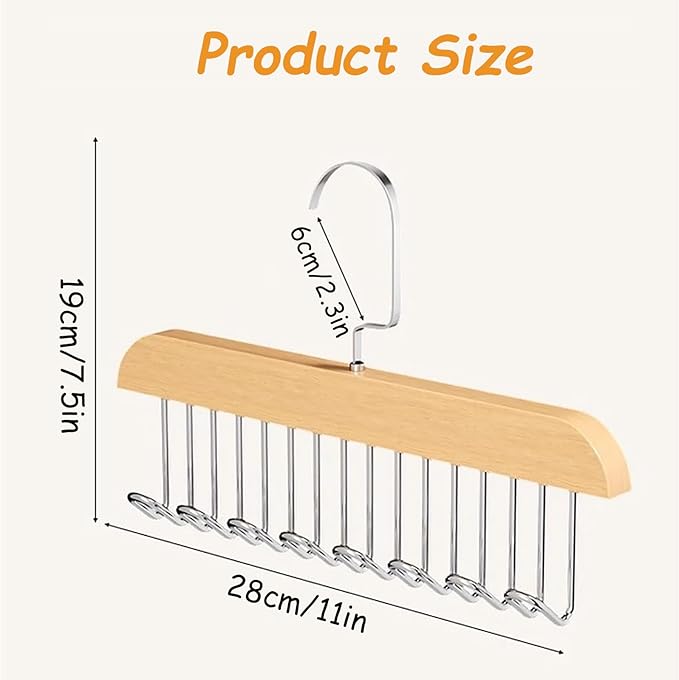 4 Pack Anti Slip Multi Hook Coat Racks,Tie Rack,Bra Hangers for Closet Organizer with 8 Hooks 360 °Swivel Wooden Hanger for Closet for Tie,Tank Top,Bra, Scarf,Hat