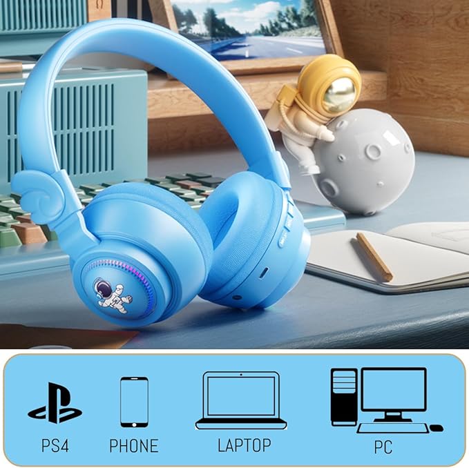Bluetooth Headphones Wireless For Kids ,Volume Limited 85/89dB,Bluetooth 5.3,Over On Ear Foldable Noise Protection Headset,Wired Inline AUX Cord Mic for Boy Travel School Phone Pad Tablet PC (blue)