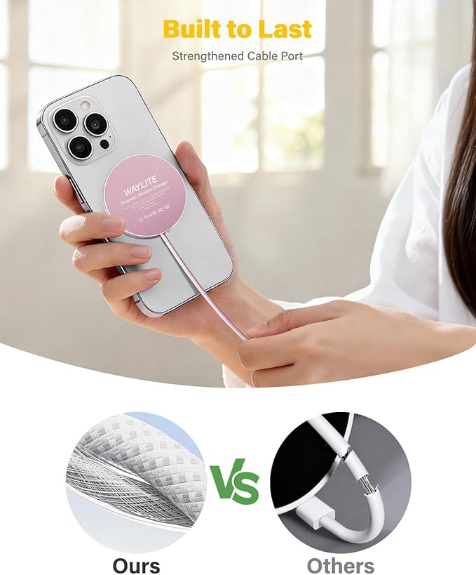 25W Qi2.2 Magnetic Wireless Charger, Fast Charging Pad for iPhone 17/16/15/14/13/12 Series & AirPods, Strong Magnet, Thin & Portable for Travel Home Office (Pink, 2Pack)