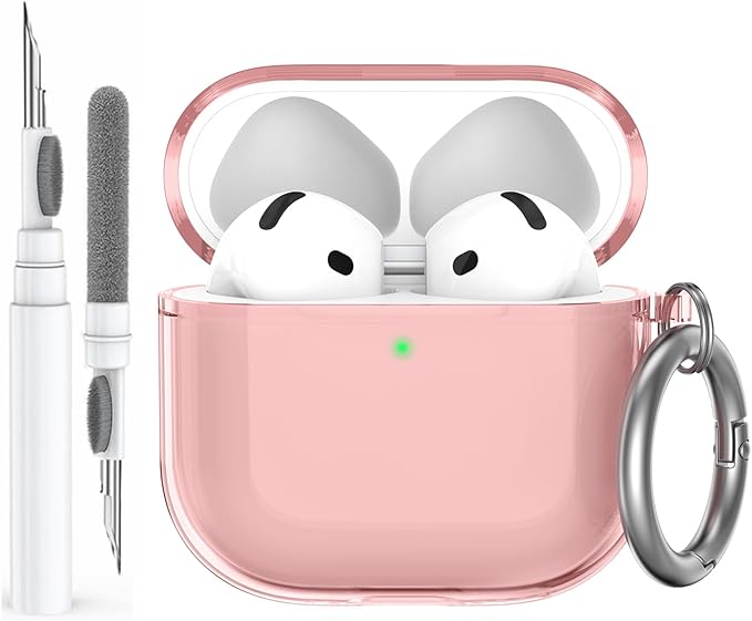 AhaStyle Clear Airpods 4 Case Cover with Cleaning Kit [Anti-Yellowing] Soft TPU Protective Covers Skin Designed for Apple AirPods 4th Generation 2024 Support USB-C Charging Case and Wireless Charging