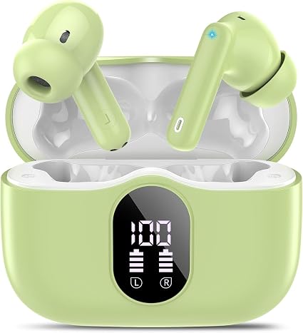 Wireless Earbuds, 2026 Bluetooth 5.4 Headphones Bass Stereo, Grass Green