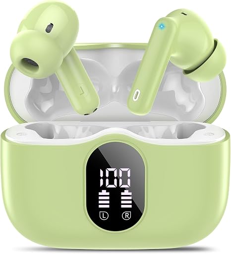 Wireless Earbuds, 2026 Bluetooth 5.4 Headphones Bass Stereo, Grass Green