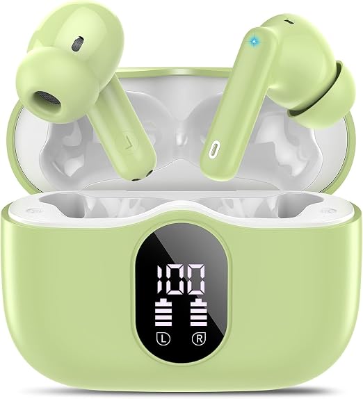 Wireless Earbuds, 2026 Bluetooth 5.4 Headphones Bass Stereo, Grass Green