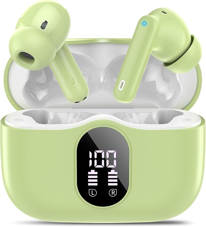 Wireless Earbuds, 2026 Bluetooth 5.4 Headphones Bass Stereo, Grass Green