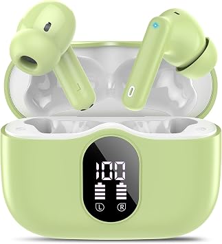 Wireless Earbuds, 2026 Bluetooth 5.4 Headphones Bass Stereo, Grass Green