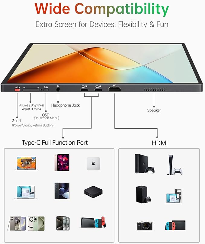 Intehill 16" Portable Monitor 3K, 3072x1920 Portable Display, 16:10 Anti-Glare Portable IPS Display with Tempered Glass, 100% sRGB HDMI Portable Laptop Screen, Travel Monitor with Kickstand, U16ZA