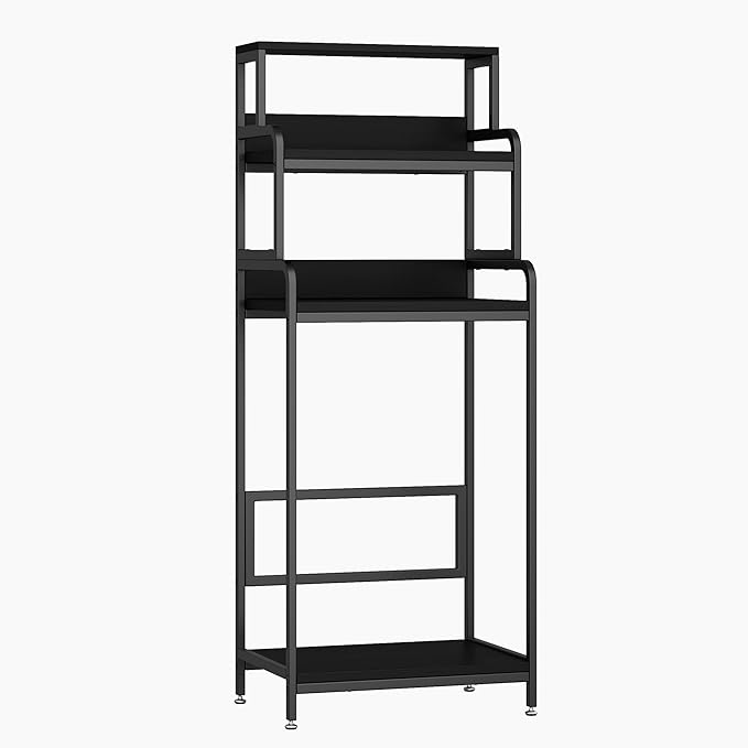 4-Tier Mini Fridge Stand with Storage,Mini Fridge Cabinet with Storage,Microwave Stand,Bakers Rack,Microwave Oven Stand with Storage,Mini Fridge Shelf for Home Office Dorm (Black Wood Grain)