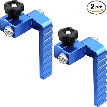 2-Pack T-Track Flip Stop for 3-Inch Woodworking Fence, Precision Blue Aluminum Miter Saw Stop Block for Universal & Double-Cut T-Tracks (23/64"), Adjustable Arm for Precise Repeatable Cutting