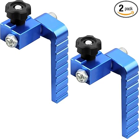 2-Pack T-Track Flip Stop for 3-Inch Woodworking Fence, Precision Blue Aluminum Miter Saw Stop Block for Universal & Double-Cut T-Tracks (23/64"), Adjustable Arm for Precise Repeatable Cutting