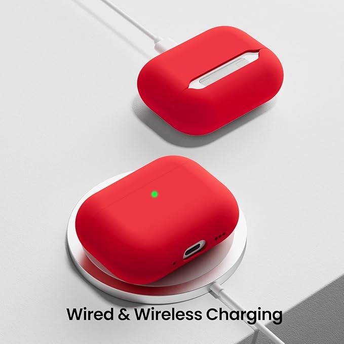 ORNARTO Compatible with AirPods Pro 3 Case 2025, Full Protective Hybrid Silicone for AirPods Pro 3rd Generation Case, Front LED Visible Skin Cover-Red