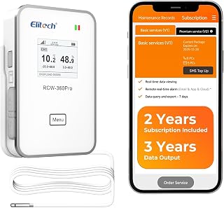 Elitech 4G Cellular & WiFi Temperature Humidity Data Logger, with 16.4ft External Probe, -40~176°F, 0~100% RH, Real-Time Cloud Monitor, SMS/Email/APP/Web Alarm, Warehouse Pharmacy, RCW-360Pro-WG-THE