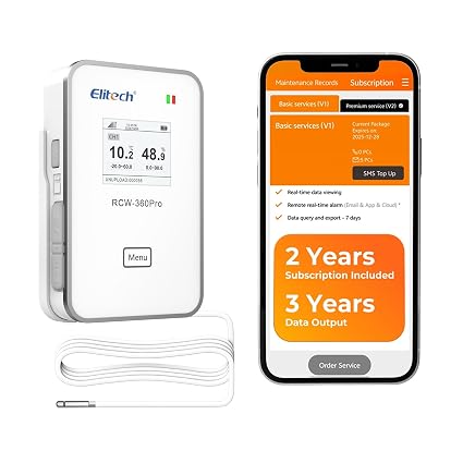 Elitech 4G Cellular & WiFi Temperature Humidity Data Logger, with 16.4ft External Probe, -40~176°F, 0~100% RH, Real-Time Cloud Monitor, SMS/Email/APP/Web Alarm, Warehouse Pharmacy, RCW-360Pro-WG-THE