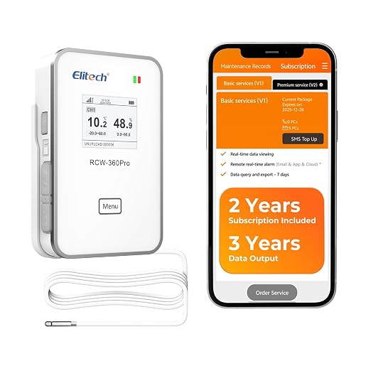 Elitech 4G Cellular & WiFi Temperature Humidity Data Logger, with 16.4ft External Probe, -40~176°F, 0~100% RH, Real-Time Cloud Monitor, SMS/Email/APP/Web Alarm, Warehouse Pharmacy, RCW-360Pro-WG-THE