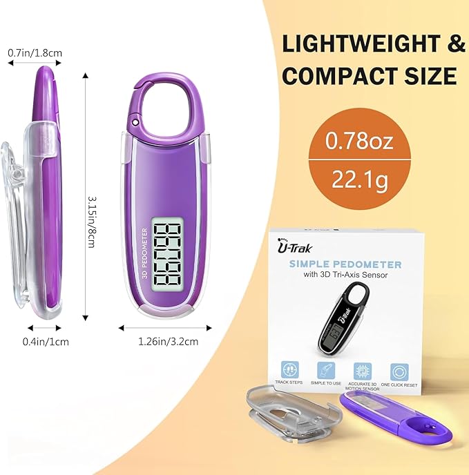 3D Pedometer for Walking with Removable Clip and Carabiner Simple Step Counter for Walking Accurate Clip On Step Tracker for Men Women Kids