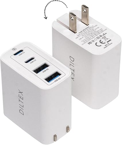4USB Ports Gan 40W Foldable Charger 2 Pack - Compact USB-C & USB-A Fast Charger with Smart Power Output for Safe Charging- Charging Block compatible with Apple, Android & Google Devices Simultaneously