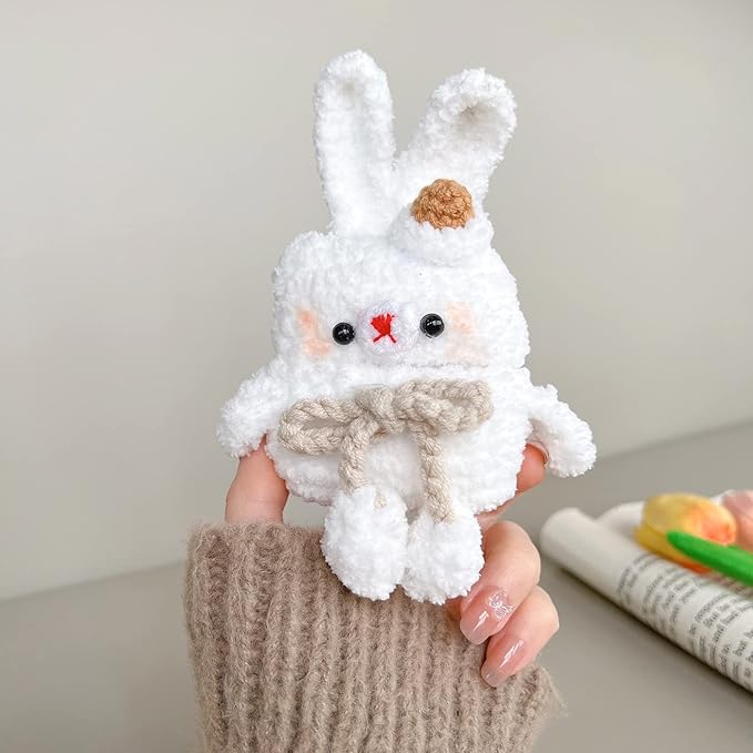 Yatchen Plush Rabbit Case for AirPods 3,Kawaii Cute 3D Cartoon Fur White Bunny Funny Furry for AirPods 3rd Generation Cover with Keychain Protective Case Women Girls