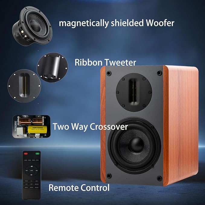 Bluetooth Bookshelf Speakers, 100W X 2 Powered TV Speakers with 5.25 Inch Woofer, Turntable Speakers for TV and PC Speaker with Optical/AUX/RCA/HDMI Input Used Ribbon Tweeter Speaker