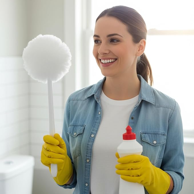 20 Pack Soft Toilet Brush, Disposable Toilet Bowl Brush with Long Plastic Handle, White Silk Cotton Toilet Bowl Mop for Bathroom Toilets, Sink, Bathtub, 11 x 4.3 Inch, Without Cup