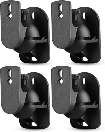 TNP Universal Satellite Speaker Wall Mount Bracket Ceiling Mount Clamp with Adjustable Swivel and Tilt Angle Rotation for Home Theater Surround Sound System Satellite Speakers - 4 Pack, Black