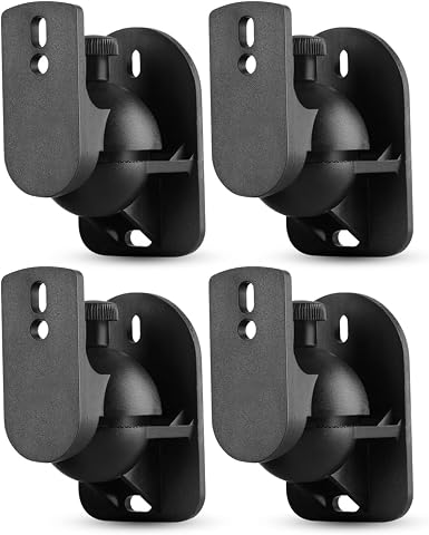 TNP Universal Satellite Speaker Wall Mount Bracket Ceiling Mount Clamp with Adjustable Swivel and Tilt Angle Rotation for Home Theater Surround Sound System Satellite Speakers - 4 Pack, Black