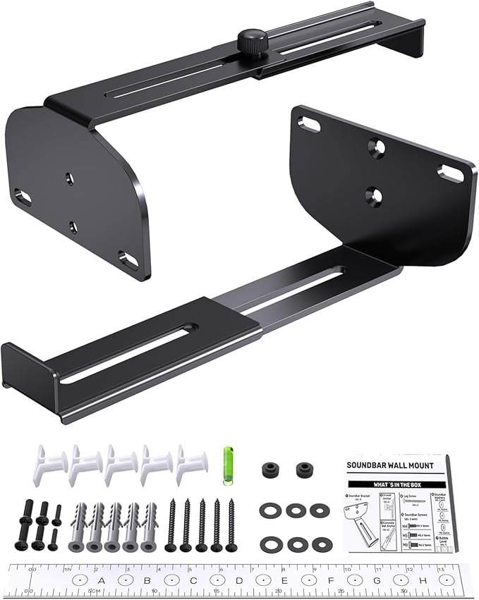 Soundbar Wall Mount Bracket [Easy to Install/All-Metal], Depth Adjustable 3.3"-6.5" -Compatible with Samsung,Bose,Vizio,LG,Sony,JBL Sound Bars-Holds Up to 38 LBS, Perfect for Sound Bar Mounts Under TV