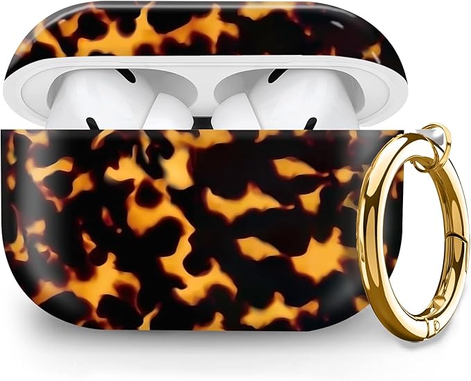 Cute Hard Case Compatible with AirPods Pro 2nd/1st Generation, Protective Cover with Golden Keychain, Fits 2023/2022/2019 Models, for Women, Girls, and Men(Tortoiseshell