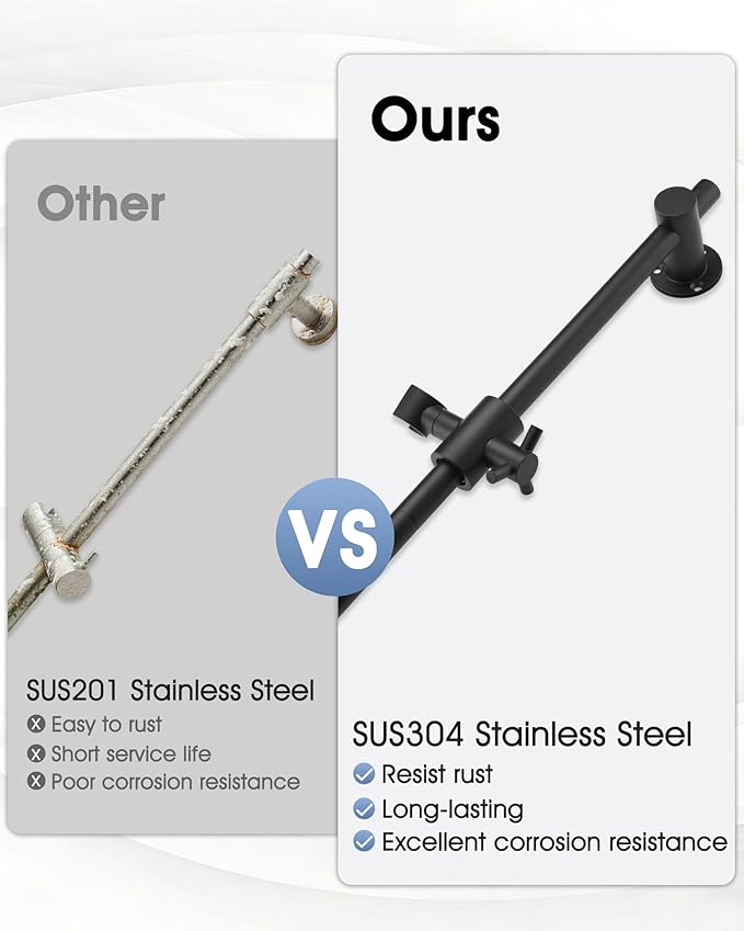 Shower Slide Bar with Adjustable Handheld Shower Head Holder, 25 Inch SUS304 Stainless Steel Shower Rail, Replacement for RV, Camper, Hotel & Bathroom, Polished Matte Black