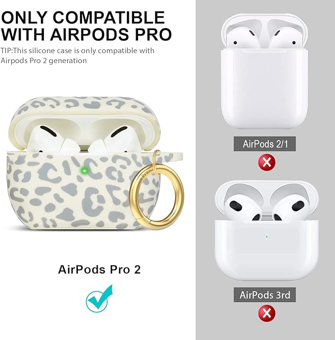 Leopard Silicone Compatible with AirPods Pro 2 Case 2022/2023, Gawnock Soft Case Compatible with AirPods Pro 2nd Generation Print Women Girls with Keychain - #Beige Leopard/Cheetah