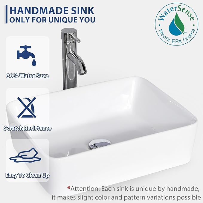 eclife 24" Modern Bathroom Vanity Sink Combo Freestanding Cabinet with Soft Closing Door, White Rectangle Ceramic Vessel Sink, Water Save Faucet, Drain (Black+T03)