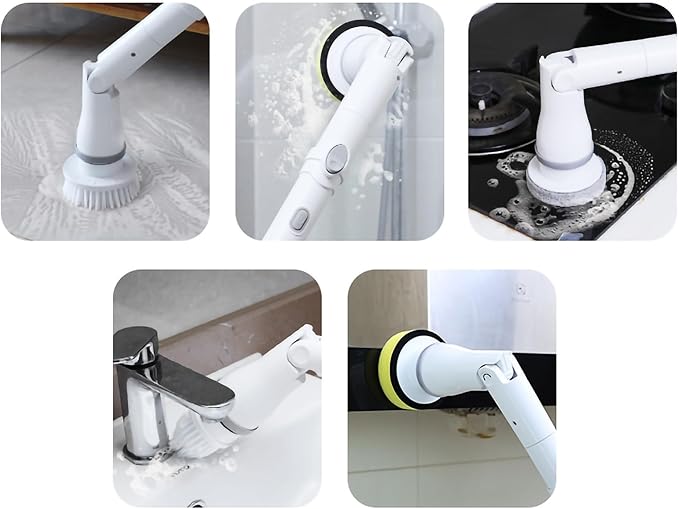 FixtureDisplays® 30-49" Adjustable Electric Spin Scrubber, Cordless Cleaning Brush with Extendable Arm 6 Replaceable Cleaning Heads, Power Shower Scrubber for Bathroom, Tub, Tile, Floor 15757-NPF