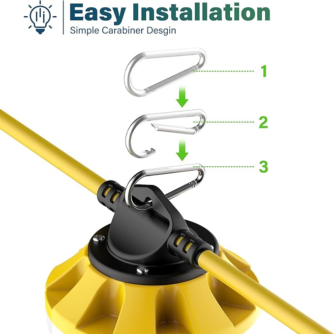 Construction Lights String Temporary Lighting, 200ft Work String with 20 Integrated Jobsite LED Lights 20000LM Super Bright, Carabiner Hooks - 20 Bulbs