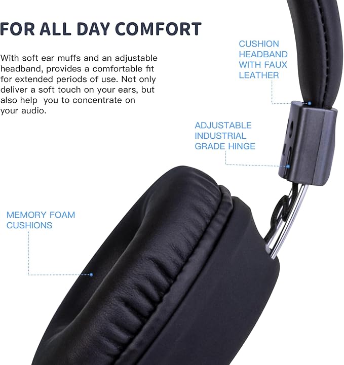 Olyre Kids Foldable Headphones, Toddler Headphones with Cord for School Plane Travel, Lightweight Stereo Wired Children Earphones with HD Mic for Boys Girls for Computer Cellphone Tablet - Black