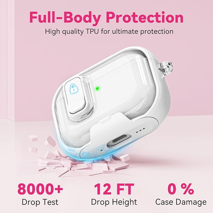 for Airpods Pro 3 Case 2025, Anti-Yellowing Clear Case for Airpods Pro 3 with Secure Lock & Phone Stand, Soft TPU Drop Protection Cover with Cleaning Kit (White)