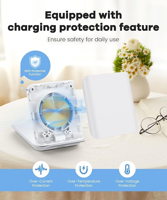 Wireless Charger for Samsung Galaxy Z Flip 7, Foldable 15W Fast Qi-Certified Charging Stand for Galaxy Z Flip 7/6/5/4/3 & Motorola Razr+ | PD 20W Adapter Included | White Travel Dock