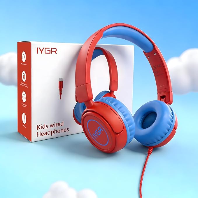 K6 USB C Kids Headphones, 85dB Safe Volume Headphones for Kids, Stereo Sound Foldable Headphone for School, Comfortable Fit On-Ear Headphone for Smartphones/iPad/Tablet/Plane/Travel