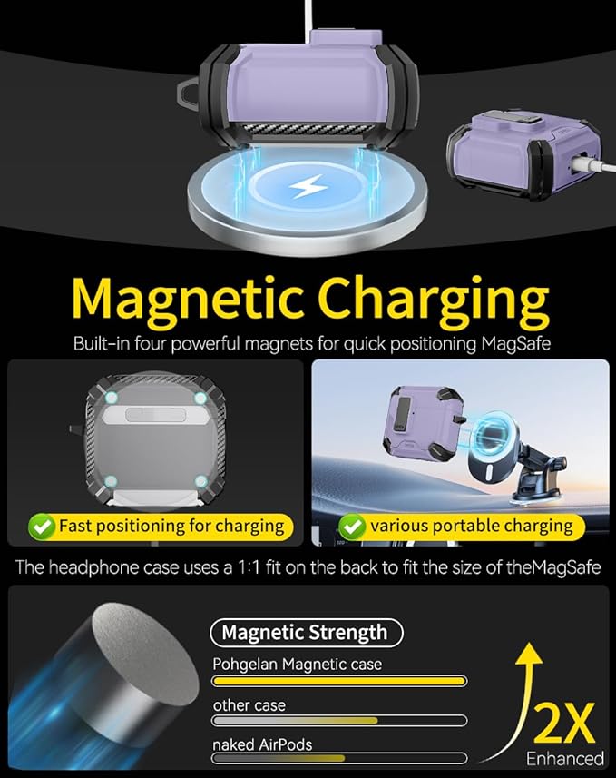 Compatible with AirPods 4 Case,Magnetic Automatic Lock with Phone Stand & Cleaning Kit,Compatible with Magsafe Cover -Purple