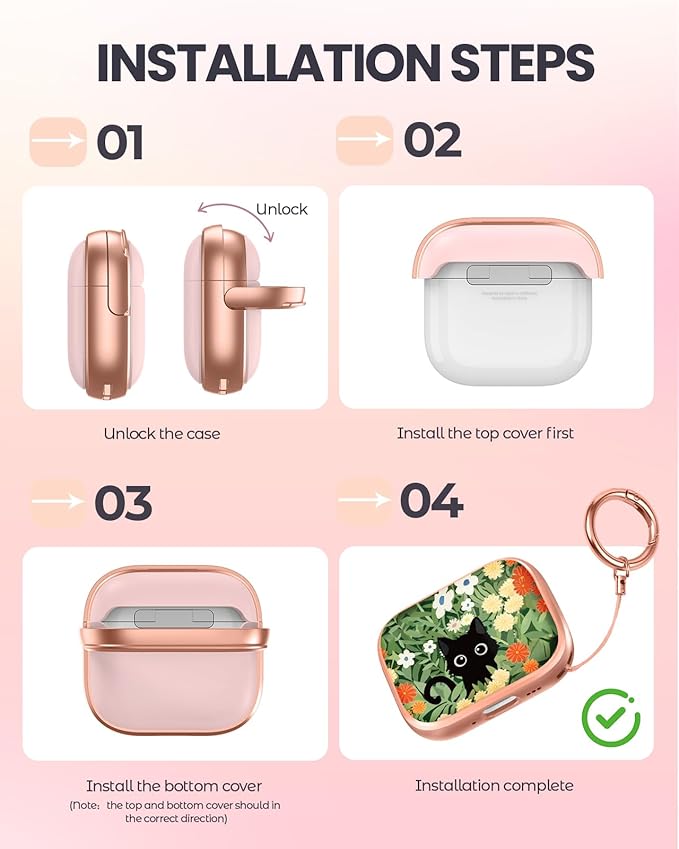 Coralogo for AirPods Pro2/Pro Case with Safety Lock - Cute Cartoon for AirPods Pro1/2 Generation for Women Girls Fashion Stylish Cat Flower Pattern Design Kawaii Girly Girlish Hard Protective Cover