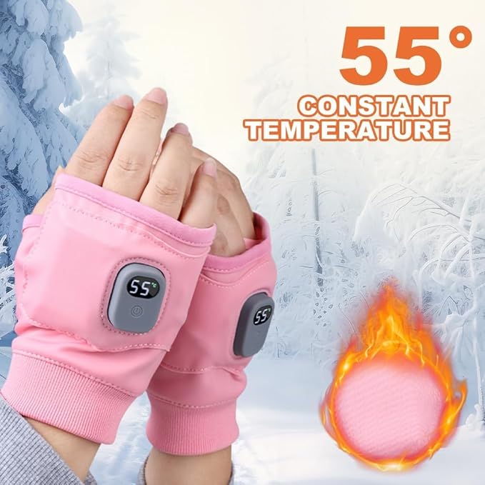 Portable Heating Gloves with Digital Display,Smart Thermostatic Heated Fingerless Gloves, 2026 New Rechargeable Fingerless Heated Gloves for Women Men
