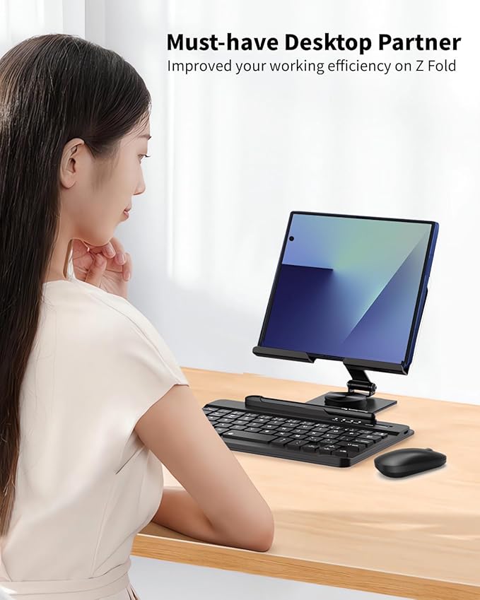 for Samsung Galaxy Z Fold 7 6 5 Trifold Stand and Keyboard, Aluminum Foldable Phone Stand Holder for Desk, 7.9 inch Mini Bluetooth Keyboard, 4 in 1 Portable Set Include Mouse and Pen