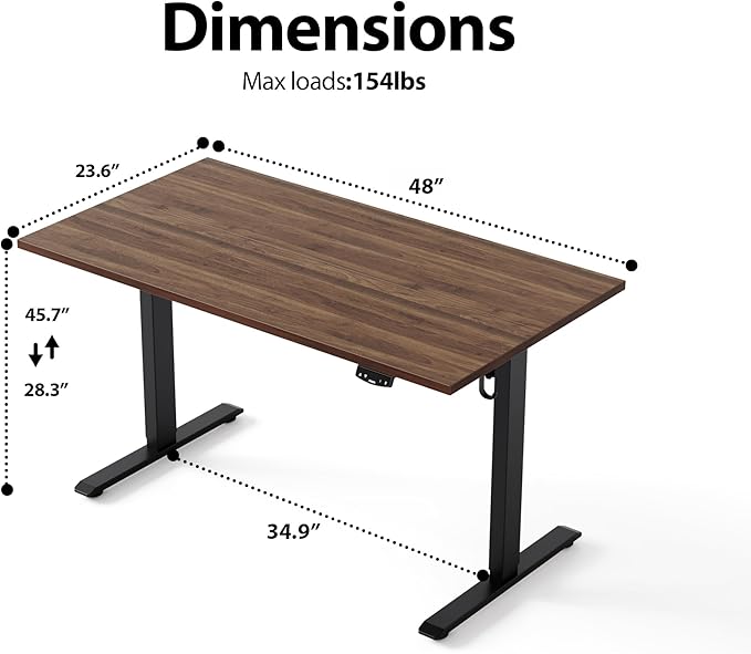 Agilestic Height Adjustable Electric Standing Desk, 48 x 24 Inches Stand Up Desk, Ergonomic Raising Computer Table with Memory Preset Button, Two-Piece Desktop, Dark Walnut