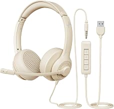 JIAMQISHI USB Headset with Microphone for PC, On-Ear Computer Laptop Headphones with Noise Cancelling Mic in-line Control for Home Office Online Class Zoom (USB+3.5mm, Apricot) - Image 1